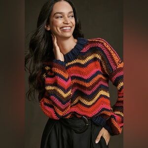 Farm Rio Colorful Crochet Sweater